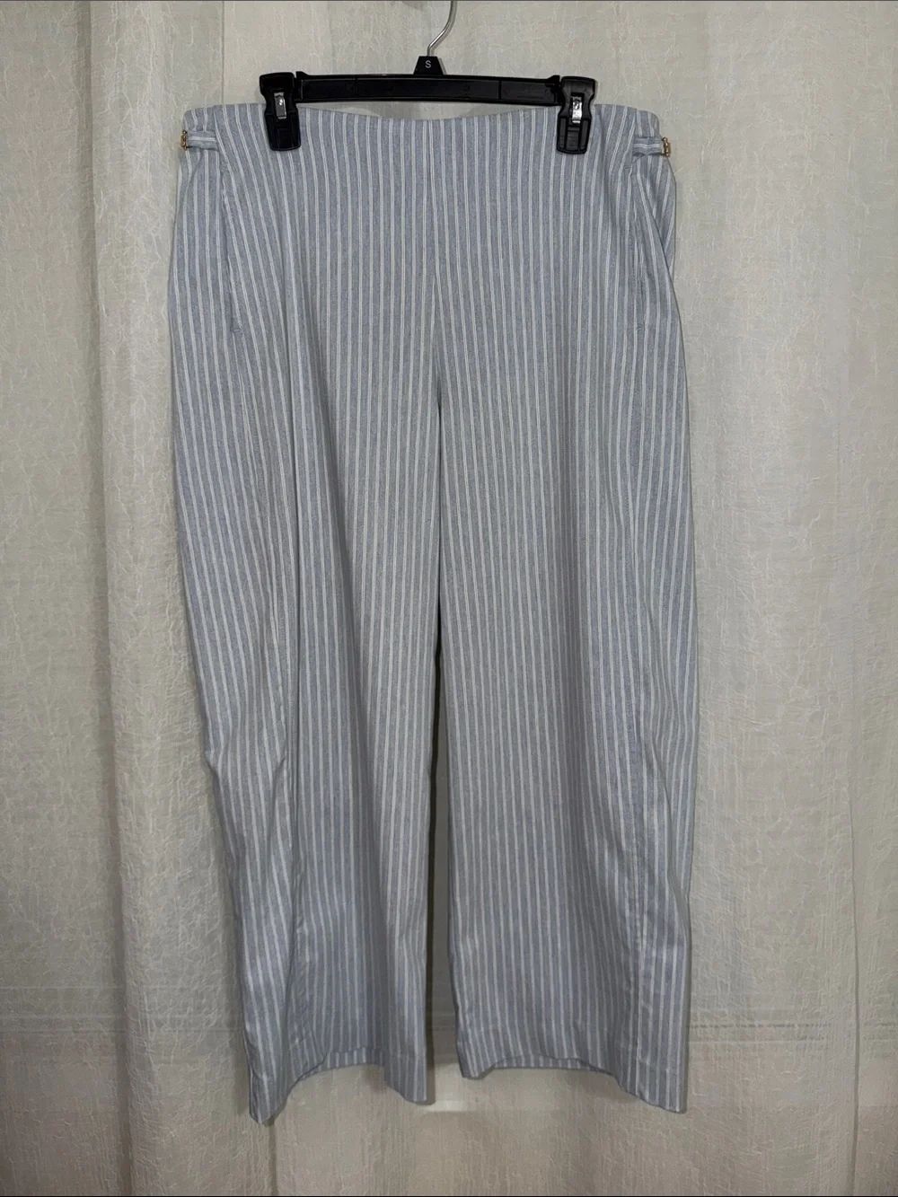 Zac & Rachel L Blue White Millennium Double Pin Striped Wide Leg Stretch Pants